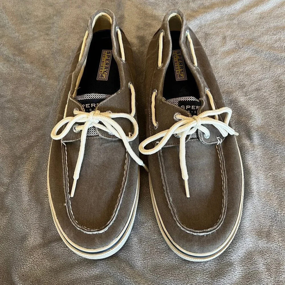 Sperry Top Sider Lace Up Gray Canvas Boat Casual Shoes, Size 11 1/2